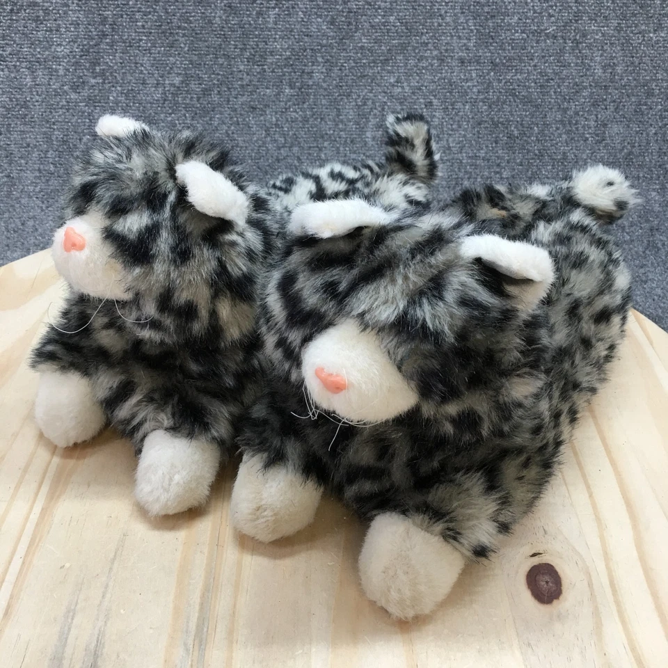 Realistic 猫拖鞋女式 5-6 小号舒适动物印花舒适黑色灰色毛皮 — 第 3/4 张图片