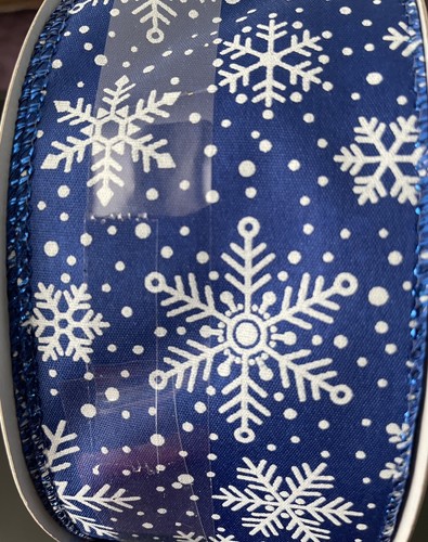 New "Celebrate It" Blue & White Holiday Snowflake Wired Ribbon 1 1/2 in. x 80 Ft - Picture 3 of 6