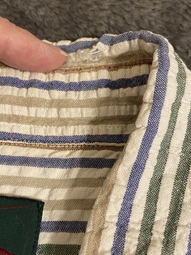 Orvis Seersucker Shirt Mens 48” Chest Blue Beige White Striped Short Sleeve FLAW - 第 6/13 張圖片