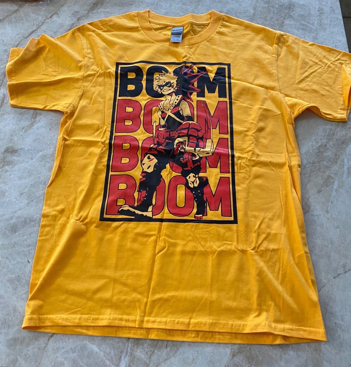 VINTAGE Anime Shirt Mens Yellow Graphic BOOM Print T-Shirt S 100