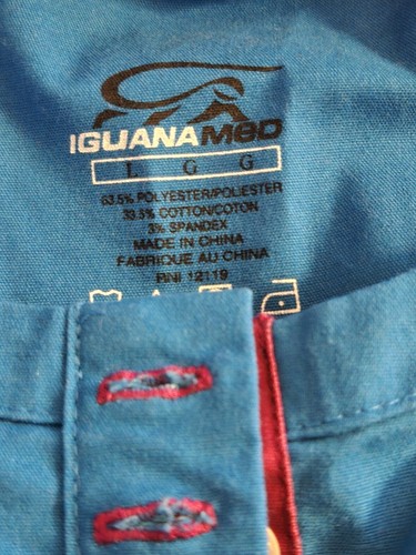 Iguana Med Scrub Top Size L-Blue w/Purple Trim -Chest 23"/L 26.5" - Picture 3 of 4