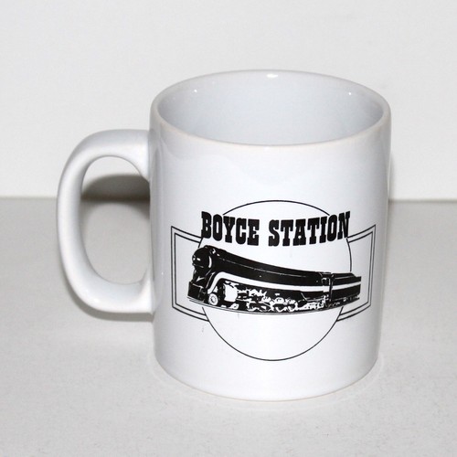BOYCE STATION coffee tea mug white ceramic railroad Staffordshire UK train - Picture 1 of 8