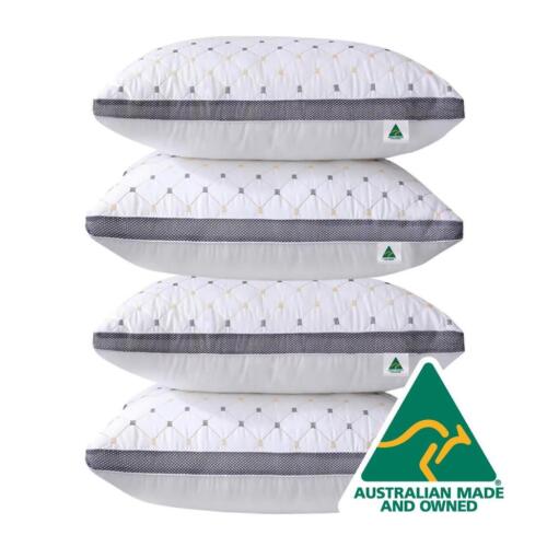 Aus Made Four Pack Hotel Quality Grey Diamond Checked Ultra Plush Soft Pillow - Picture 1 of 4