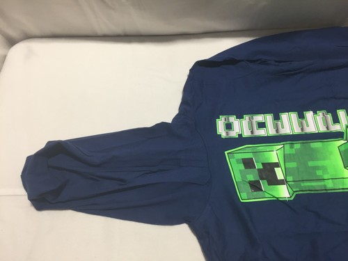 K445 MINECRAFT Creeper Long Sleeve Hooded T-Shirt Tee Navy Big Boys Size Medium - Picture 2 of 8