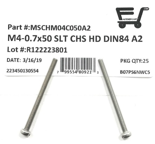 (25) M4-0.7 x50 Stainless Steel Slotted Cheese Head Machine Screw DIN84 A2 M4x50 - Picture 2 of 5