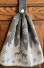 Double hanging kitchen towel deer snowflakes crocheted gray top