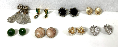 8 Pair Earrings Vintage Modern Clip On Womens Jewelry - Picture 2 of 8