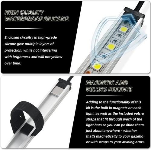 Kit de luces LED para campamento de 4 bares equipo de camping accesorios para tienda tira de LED blanco y ámbar - Imagen 5 de 8