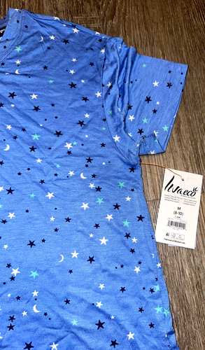 Joyspun Knit Sleep T Shirt Scoop Short Sleeve Viscose Blue Stars Women Medium - Bild 3 von 4