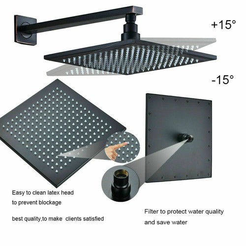 8 inch Wall Rainfall Shower Head Combo Black Shower Faucet Set with Mixer Valve - Picture 4 of 8