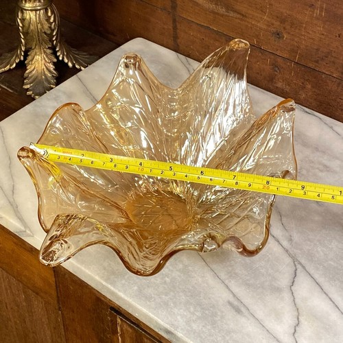 Vintage Italienische Antica Cristalleria Pfirsich Gold Glas Herzstück Schale - Bild 13 von 14