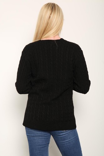 WOMEN LONG SLEEVE CABLE KNITTED CABLE JUMPER LADIES V NECK WINTER SWEATER TOP UK - Picture 4 of 22