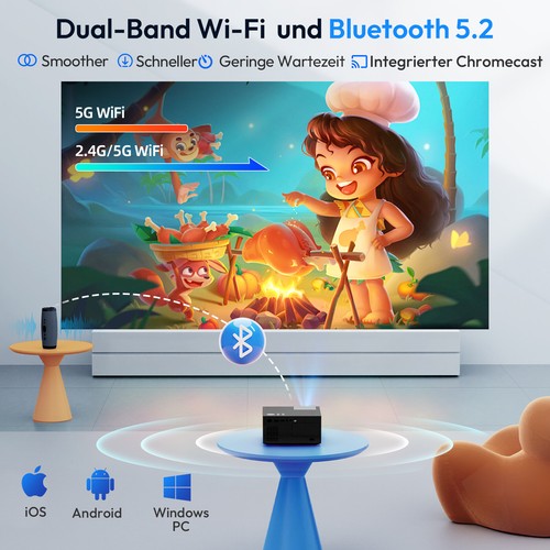 4K LED Proiettore 12000 Lumen Videoproiettore Wifi Bluetooth HD 1080P USB HDMI - Foto 10 di 17