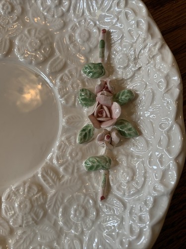 JUEGO DE TAZA Y PLATILLO VINTAGE HOLLAND FLORAL INC. 1994 CAPODIMONTE ESTILO ARTE "ROSA ROSA" - Imagen 11 de 12