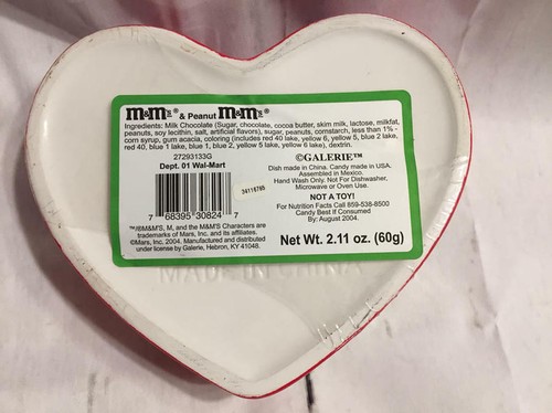 M&M's Valentine Striped Green Heart Candy Dish Lid Ceramic 2004 Galerie Sealed - Picture 4 of 4