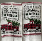 Set of 2 100% Cotton Kitchen Towels Buffalo Plaid Christmas Tree Farm Red Truck