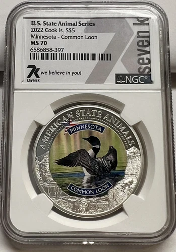 2022 Cook Islands Minnesota Common Loon $5 Silver NGC MS 70