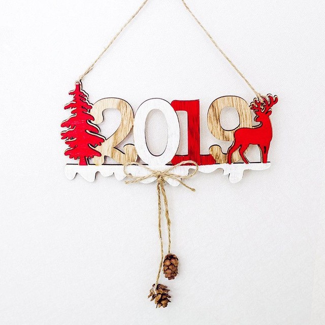 Christmas Elk Wood Plate Hollow Door Hanging Wooden Pendant Xmas Ornaments Decor