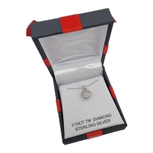 Sterling Silver Round Diamond Pendant Necklace 1/10CT