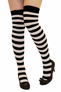 Ladies Over The Knee Purple And Black Stripy Stripey Socks Sox Striped Witch Sox
