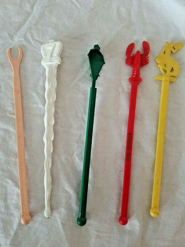 LOBSTER RODEO RIDER LAMPLIGHT 5 Vintage NYC PLASTIC Drink SWIZZLE STIR STICK - Picture 2 of 11