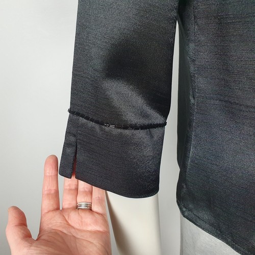 Vintage Katies Size 8 Black Sateen Look Blazer Jacket Bolero 3/4 Sleeve Beaded - Picture 5 of 12