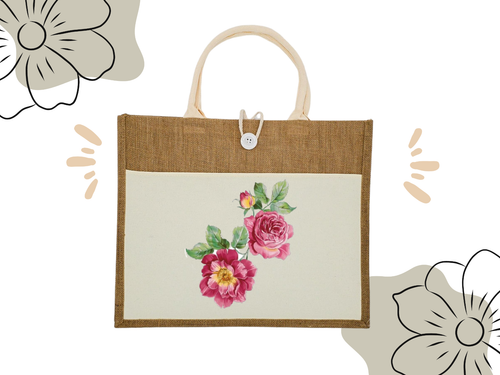 Custom Canvas Tote Bag, Large Size - Floral Theme, Black or Cream Tote - Imagen 3 de 16