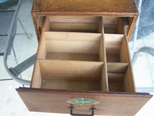 antik Vintage Eiche 1 Schublade Holz Butler Marken Papier der beste Aktenschrank - Bild 5 von 7