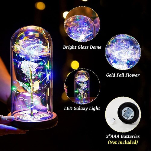 Artificial Rose Flower Light Up in A Glass Dome Gifts for Women Xmas Anniversary - Picture 6 of 13