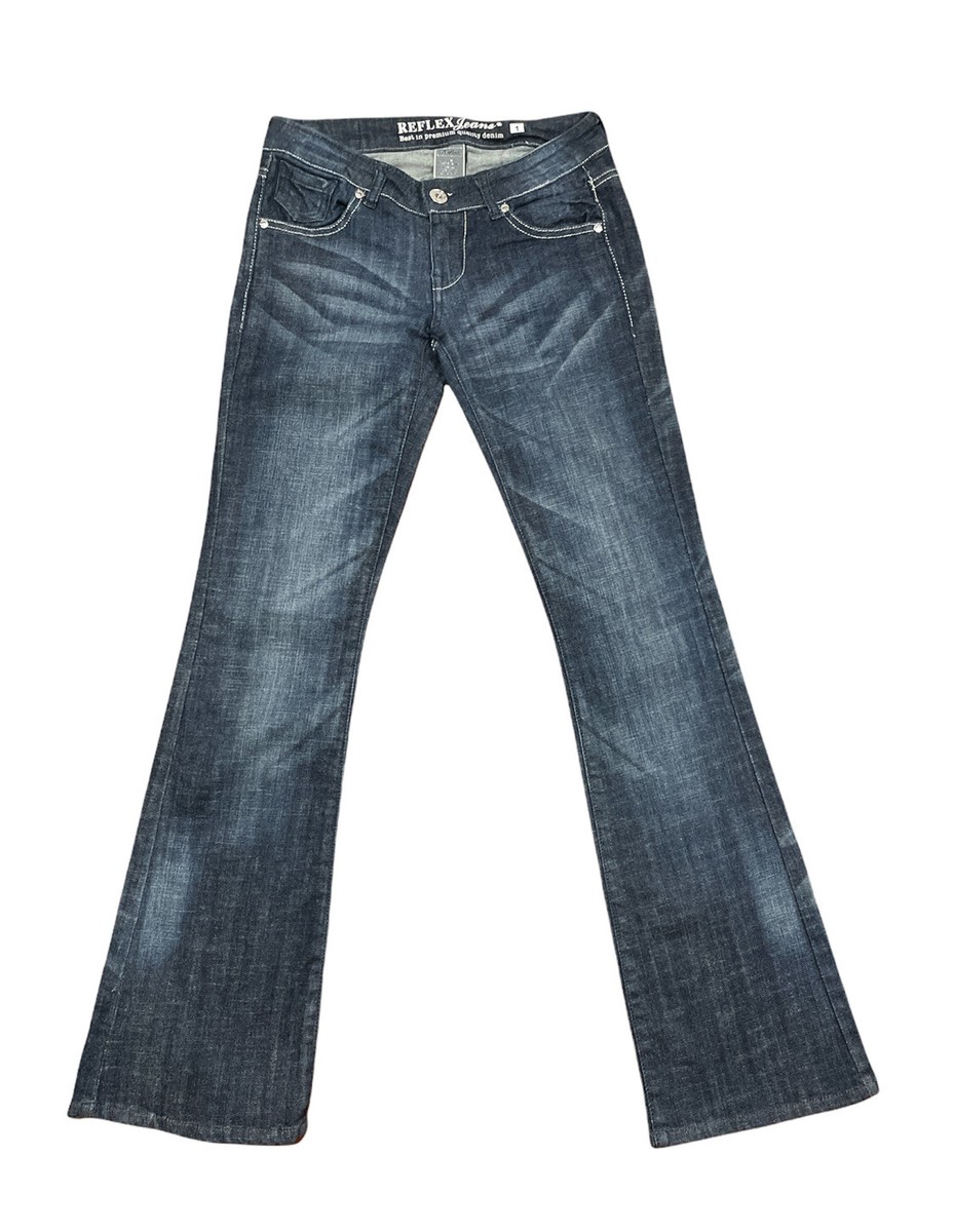 REFLEX Women's| Girls Juniors Distressed Straight Leg Dark Denim