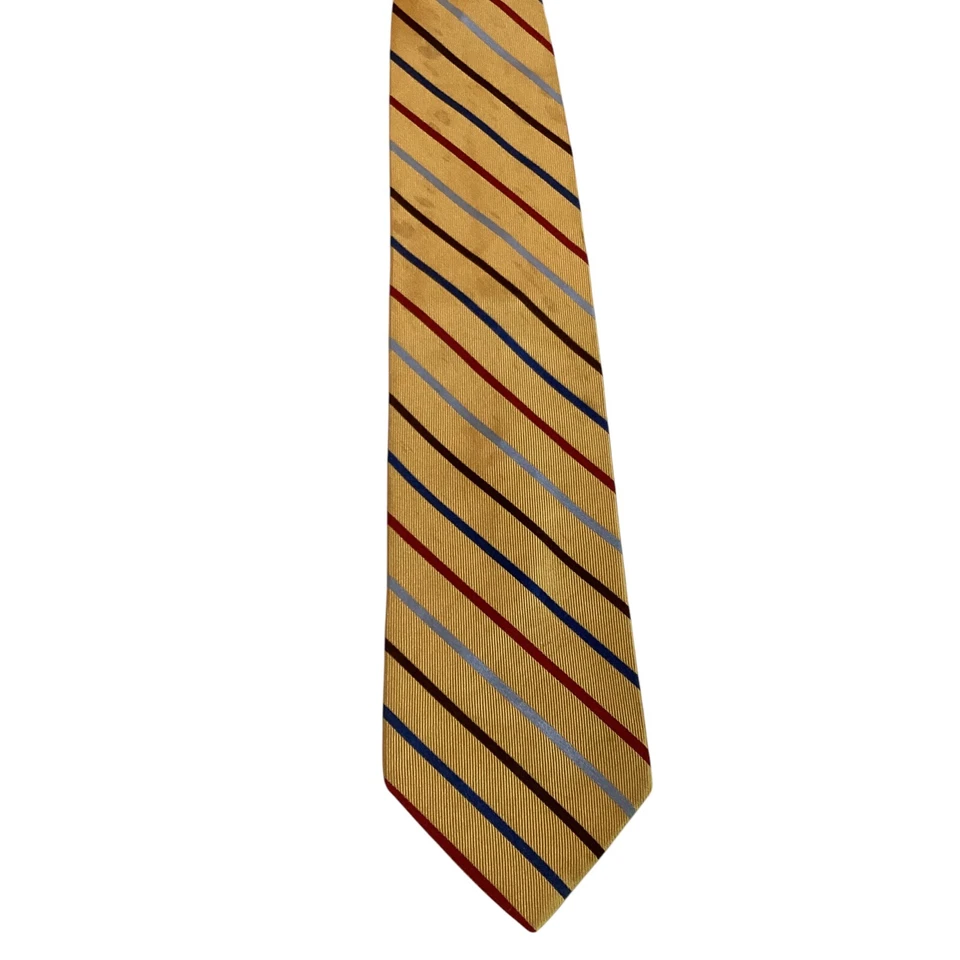 BREUER Men's 100% Silk XL Necktie FRANCE Designer STRIPED Yellow/Blue/Red/Brown - Image 2 of 3