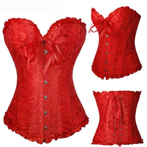 Womens Sexy Red&Black Shaper Xmas Santa Bustier Waist Training Corset Lingerie - Foto 12 di 31