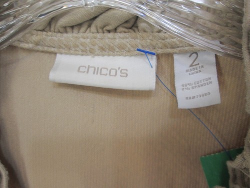 Chico's Gr. 2 (L) beige Schlangenleder Baumwollmischung LS Knopfleiste Rüschen Jacke - Bild 12 von 12