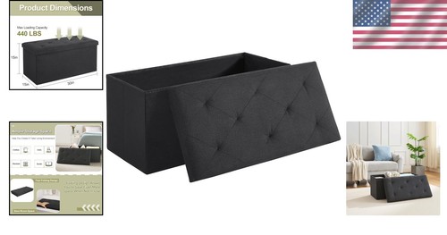 30'' Folding Storage Ottoman in Luxurious Linen - 110L Capacity, 440 lbs Support - Picture 2 of 9