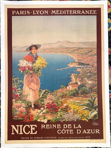 NICE REINE DE LA COTE D'AZUR BY PIERRE COMBA C1910 French travel POSTER FOR PLM - Picture 1 of 5