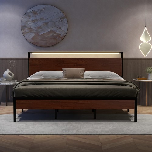 Metal Platform Bed Frame with LED Lights and USB Ports No Noise Easy Assembly - Picture 34 of 43