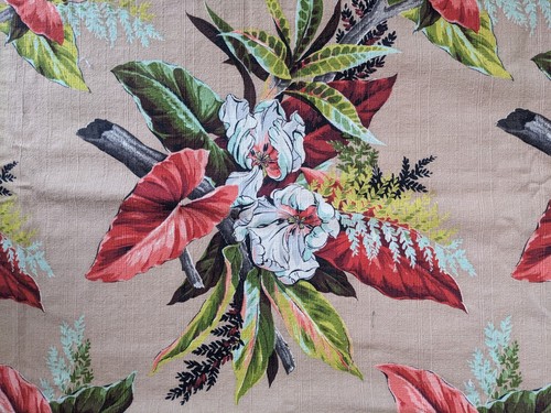 Vintage Barkcloth Fabric 2 Panels Both 46" x 2 1/4 Yards Curtains Drapes - Picture 3 of 9