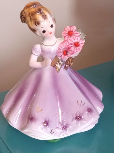 Vintage Josef Originals 4" Juli Rubin Geburtsstein Mädchen Figur lila Kleid