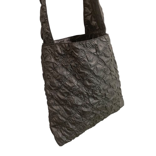 Black Quilted Look Nylon Shoulder Bag Sling Tote - Picture 5 of 8