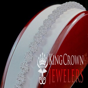 Mens-Ladies-14K-White-Gold-Finish-Flower-Cluster-Link-Bracelet-Simu-Diamond-8-039-039