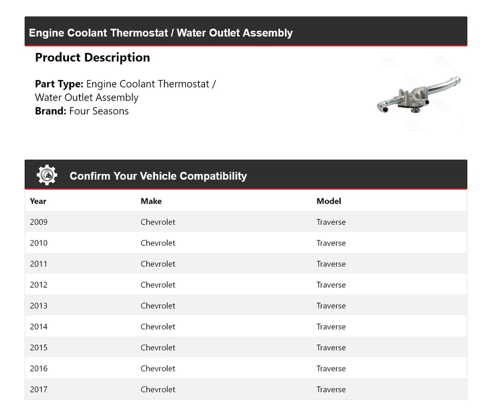 09-17 Chevrolet Traverse Motor Refrigerante Termostato/Salida de Agua Conjunto 4 Temporadas Foto 2 de 4