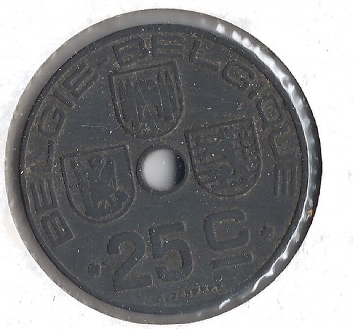 Coin Belgium (German Occupation) 25 Centimes 1946 KM132, Dutch Legend - Picture 2 of 3