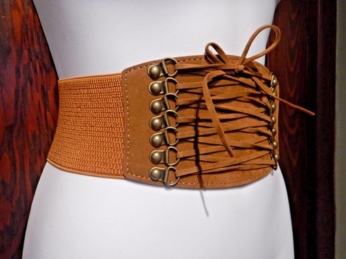 ELASTIC WIDE CORSET BELT faux suede stretch waist prairie boho gothic XS S M 5Z - Picture 7 of 8