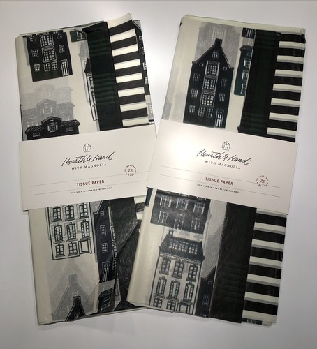 NEW 2 Packages Hearth & Hand Green/ Black Tissue Paper & Leather Gift Tags - Picture 2 of 14