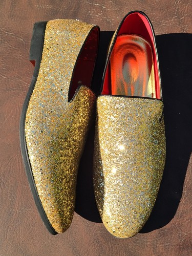 Men's Sparkly Gold Glitter Dress Tux Shoes Loafers Size US 13 / EU 46 Homecoming - Picture 10 of 14