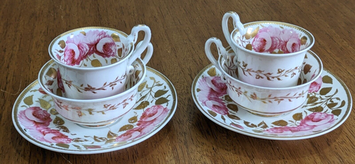 19th Century Spode Swansea Rose Tea & Coffee Cup Saucer Trio Antique Porcelain - Picture 15 of 15