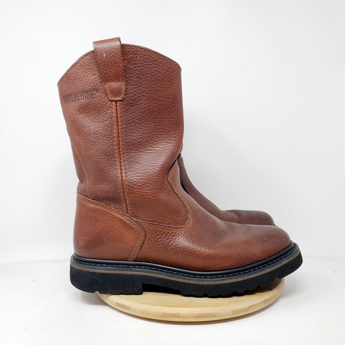 Wolverine Wellington Boots Men 8.5 Brown Leather Soft Toe 10" Work Shoes