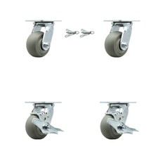 4 Inch Thermoplastic Rubber Caster Set with Ball Bearings 2 Swivel Lock 2 Brake