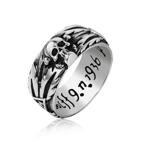 2023 New Skull Ring Fashion Silver Stainless Steel Hand Make World War Ii Men - Picture 13 of 19