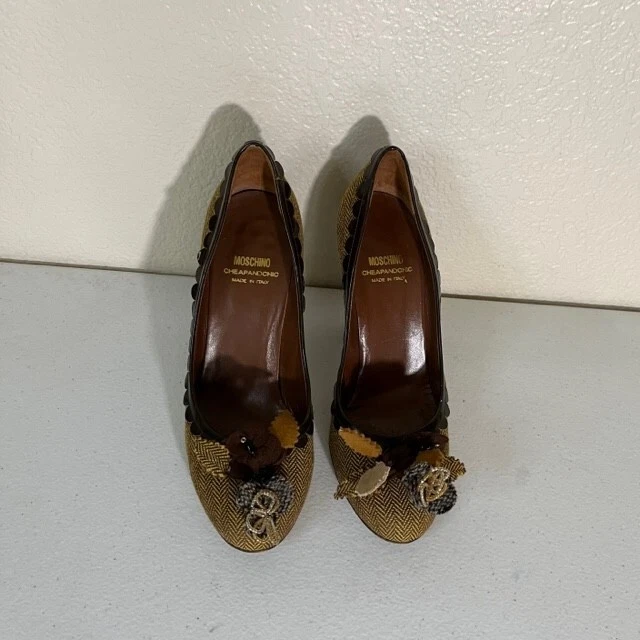 Moschino Heels Womens Pumps Felt Floral Detail Tweed Knit Shoes 37 7 - Image 2 of 4